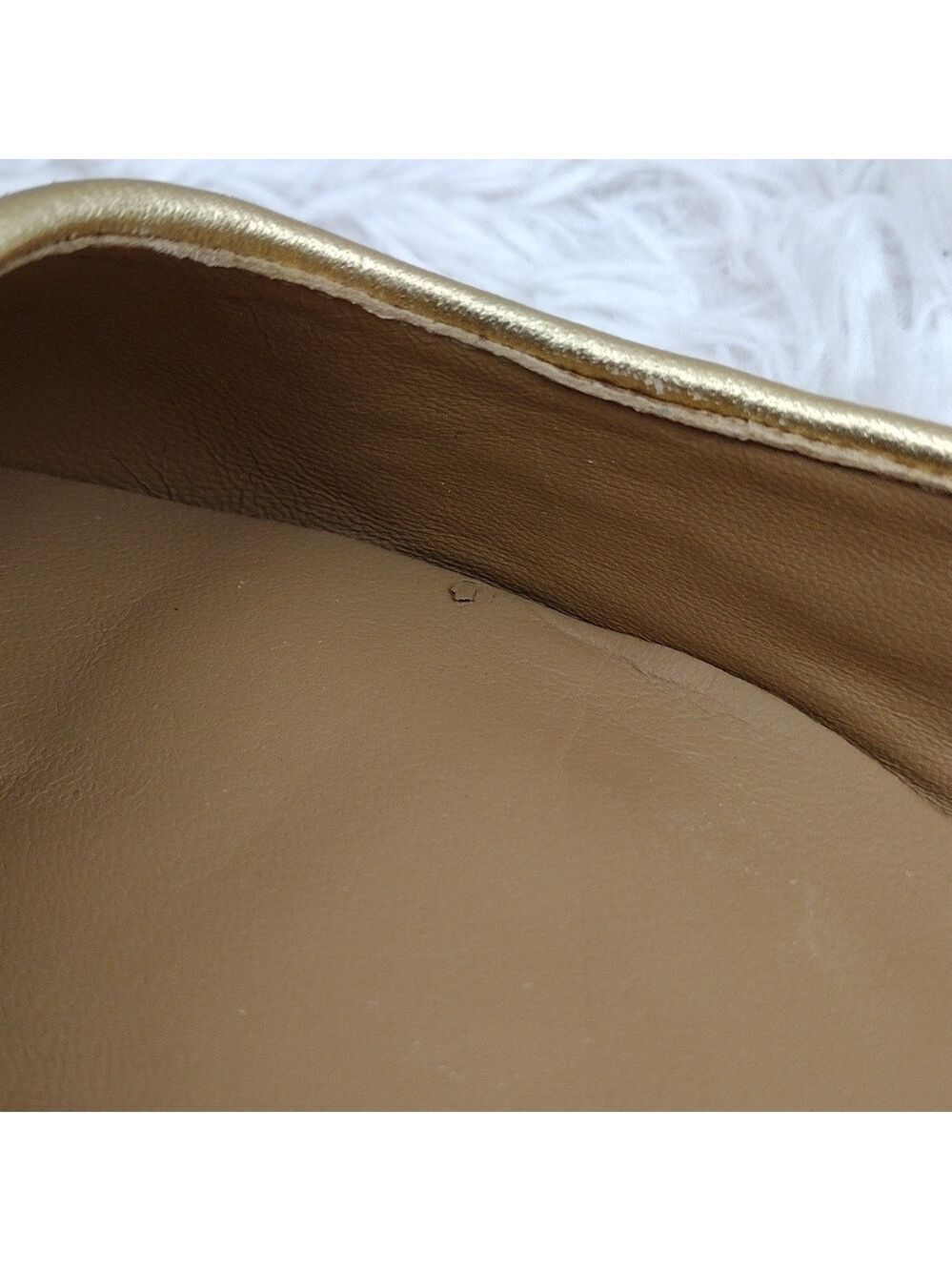 Talbots Gold Glitter Metallic Closed Almond Toe Slip On Leather Lined Flat Shoe - Picture 16 of 16